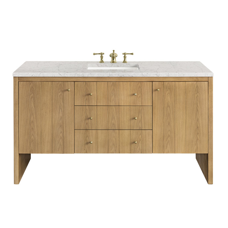 Hudson 60'' W Single Vanity, Eternal Jasmine Pearl, 8" Widespread, Light Natural Oak