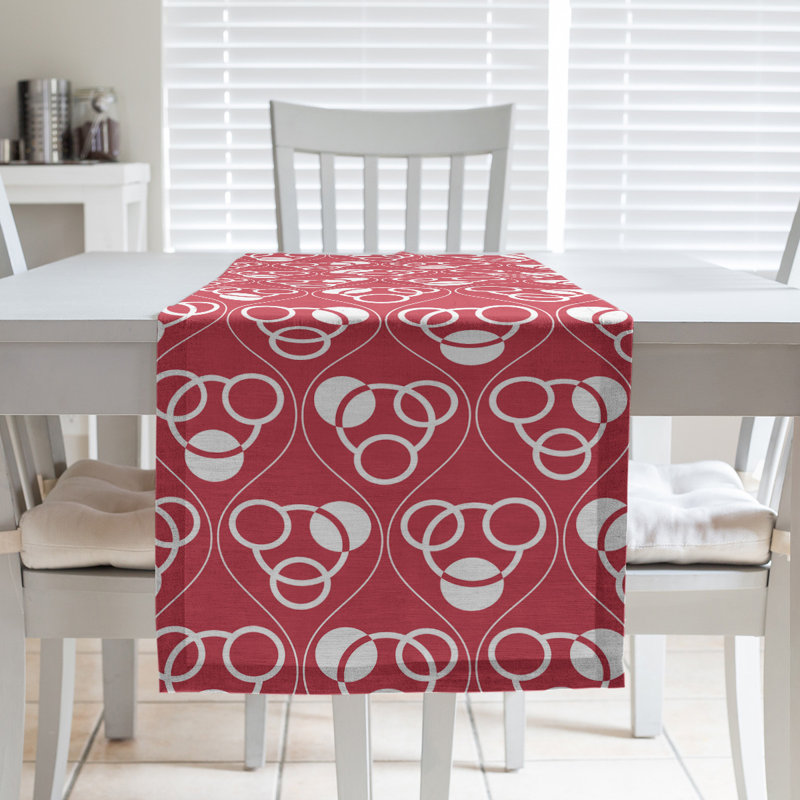Classic Circles and Waves Table Runner, 16" x 72", Dark Red/White