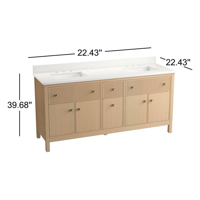 Armoire de meuble-lavabo avec lavabo et plateau en quartz Malin By Studio McGee, Chêne, Laiton