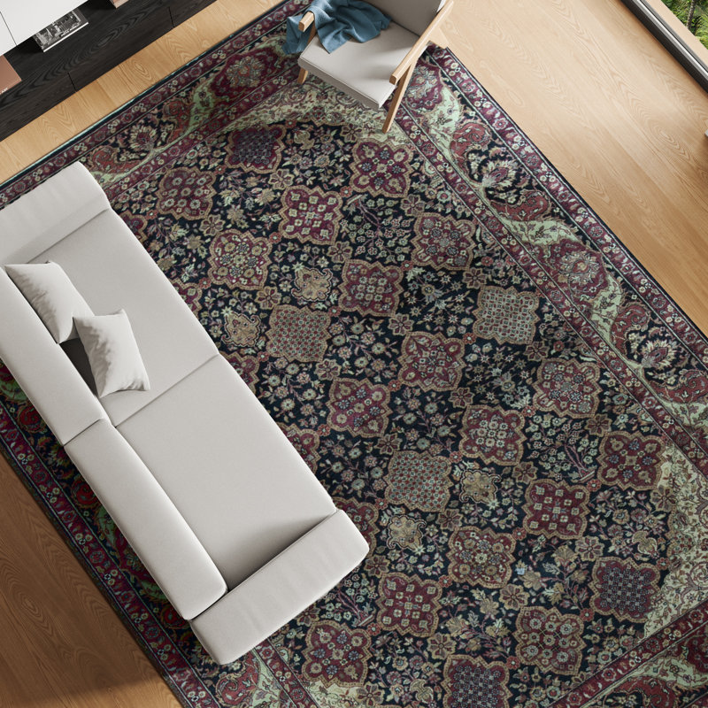 Lamani Wool Oriental Area Rug in Black/Red/Beige/Green