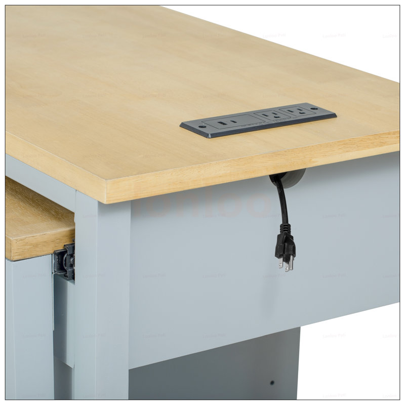 Îlot de cuisine extensible avec table de salle à manger, rangement interne et prise de courant pour les cuisines modernes