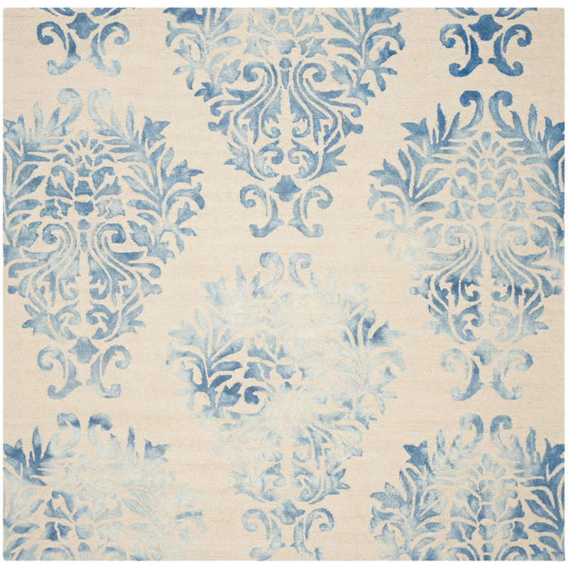 Oakton Hand Tufted Wool/Cotton Geometric Rug in Blue, Square 7'