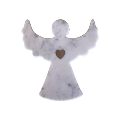 Marble Angel of Love with Inlay Heart White