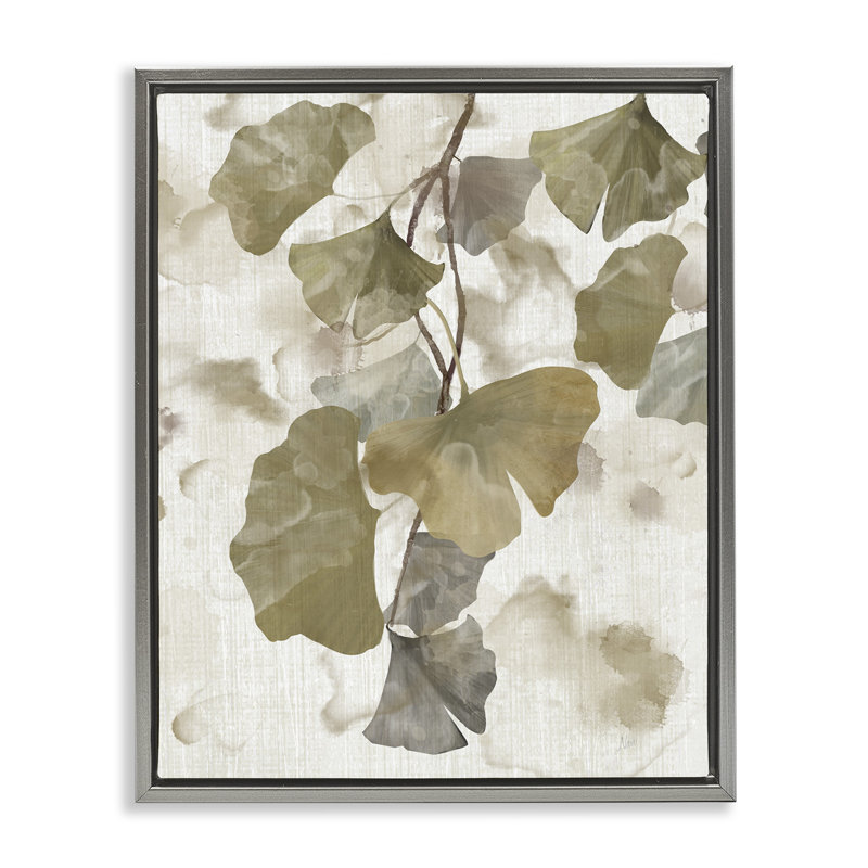 Feuilles rustiques de ginkgo, H 21 po x l 17 po, Cadre flottant orme Montalcino