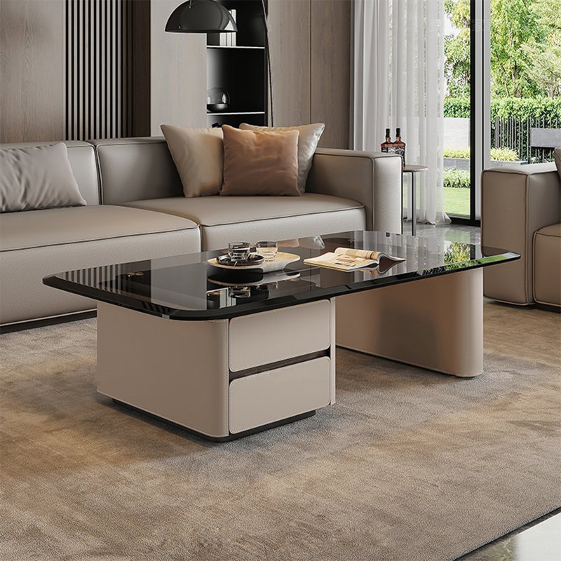Rectangular tempered glass coffee table, 16.5" H x 63" L x 31.5" W