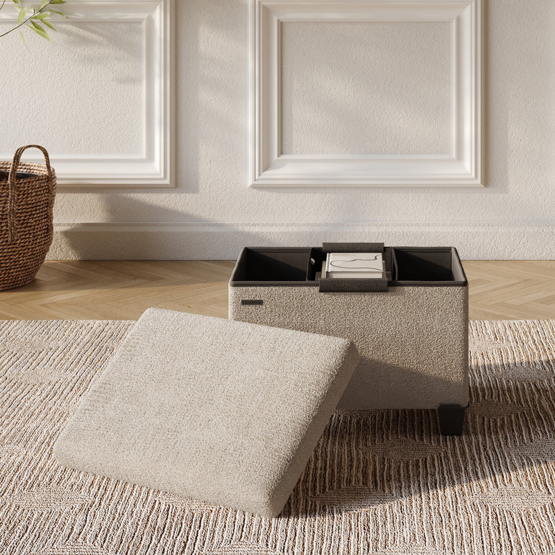 Banc de rangement avec repose-pieds Vérrant Boucle, Beige, H 11,5 po x l 16 po x P 10,5 po