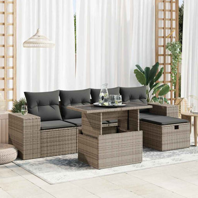  Ensemble de canapé de jardin modulaire gris et beige en poly rotin