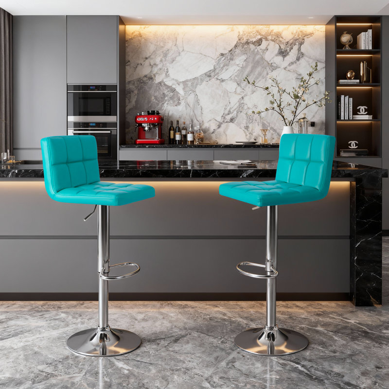 Stallcup Swivel Adjustable Height Bar Stool, Blue