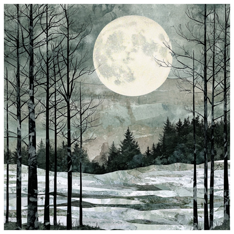 Full Moon Winter Landscape Window Curtains, Moon Sheer & Blockout Curtains - 1 Panel, 50" x 92" - 1 Panel, Blockout