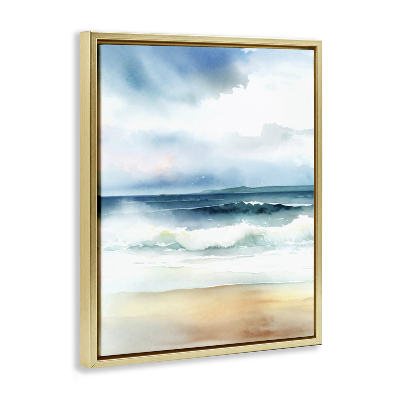«Rolling Seaside Waves», art mural encadré par Steve Hunziker, Cadre flottant métallique doré, H 21 po x l 17 po