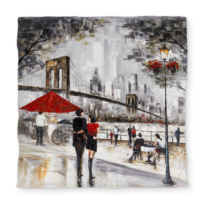 Scenic Red Places Queen Duvet Cover - Couple in New York City
