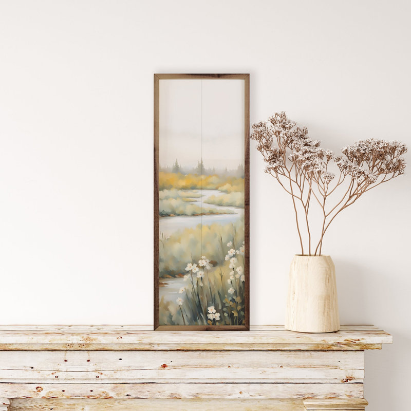 Ruisseau avec fleurs blanches, H 48 po x l 16 po