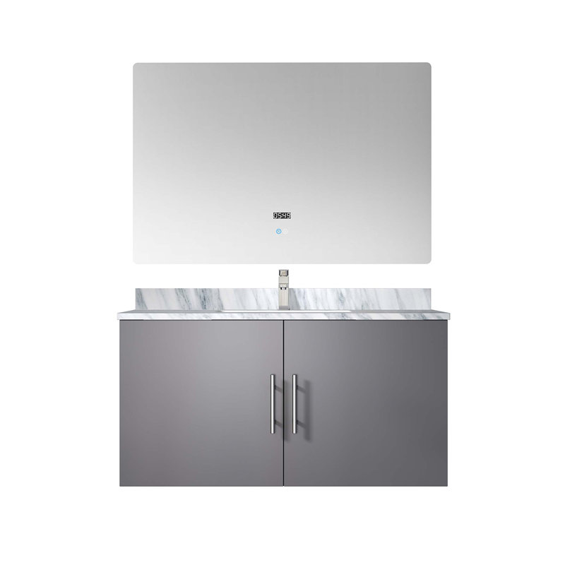 Ensemble de meuble-lavabo avec robinet et miroir DEL, Gris foncé, Marbre de Carrare blanc