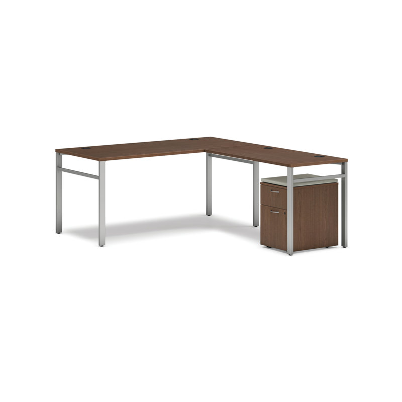 Mod L-Desk with Mobile Pedestal, Sepia Walnut/Silver