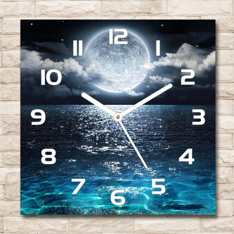 Glass Wall Clock, Navy/Aqua/White