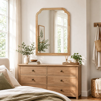 Miroir mural 24 po x 36 po avec coins arrondis, finition bois naturel - Miroir décoratif pour chambre à coucher, salle de bain, salon, entrée