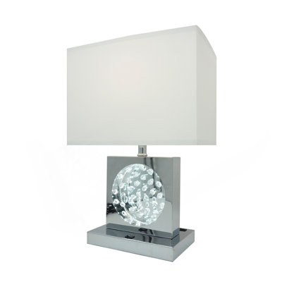 22"H CHROME SQUARE CRYSTAL CENTERPIECE With Night Light + USB Port + Power  Outlet