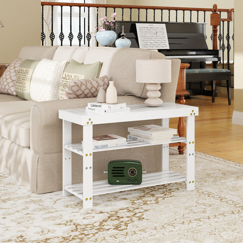 Shoe Bench with Cushion and Adjustable Shelves, White