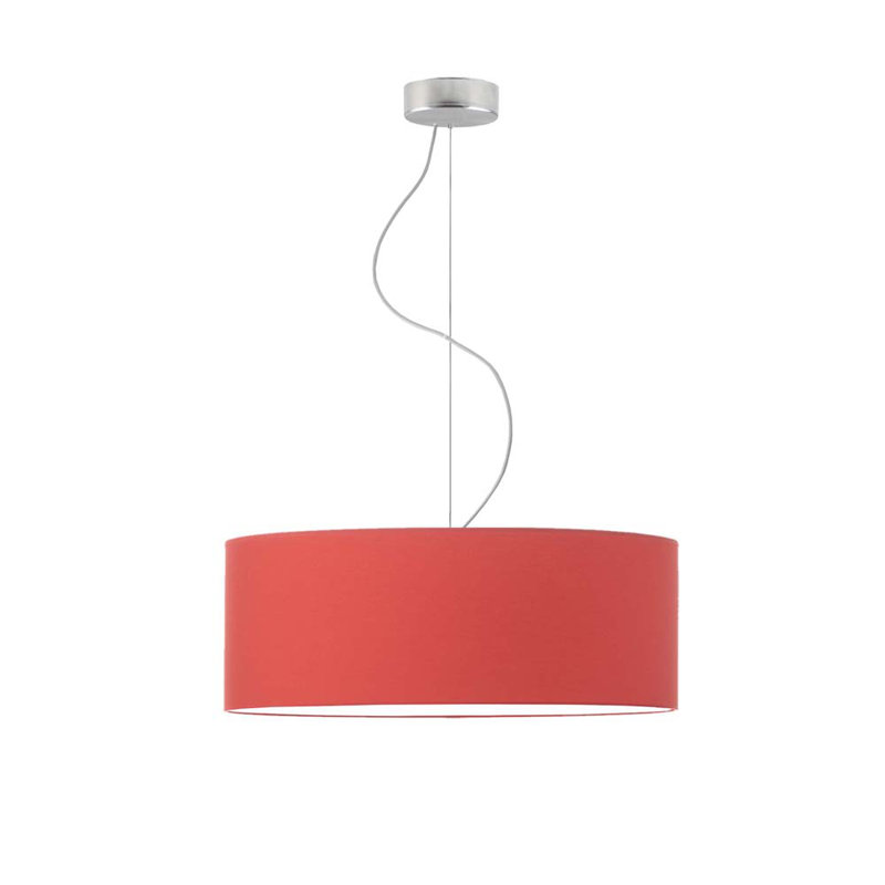 Aubryelle 3 - Light Drum Pendant, Red, Brushed Steel, 120cm H x 50cm W x 50cm D