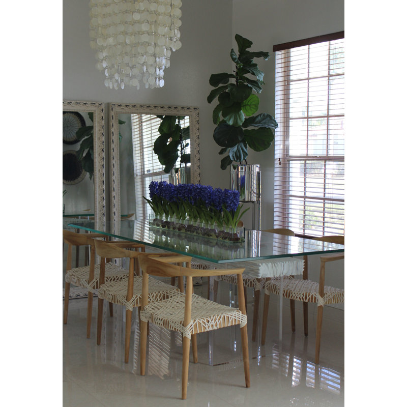 Orchids Centerpiece in Glass Planter, 16" H x 48" W x 4" D, Blue