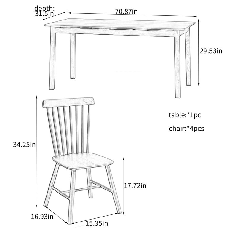Ensembles de table de salle à manger en bois massif durable., H 29,53 po x L 70,87 po x l 31,5 po
