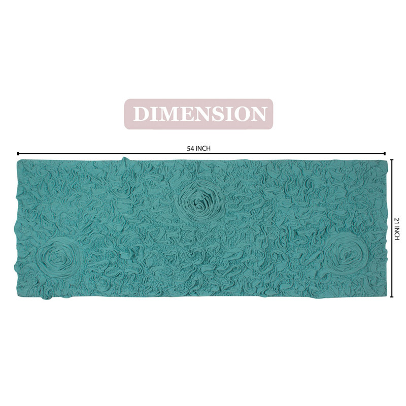 Schoenberger Floral Design Cotton Bath Rug, 54" L x 21" W, Turquoise