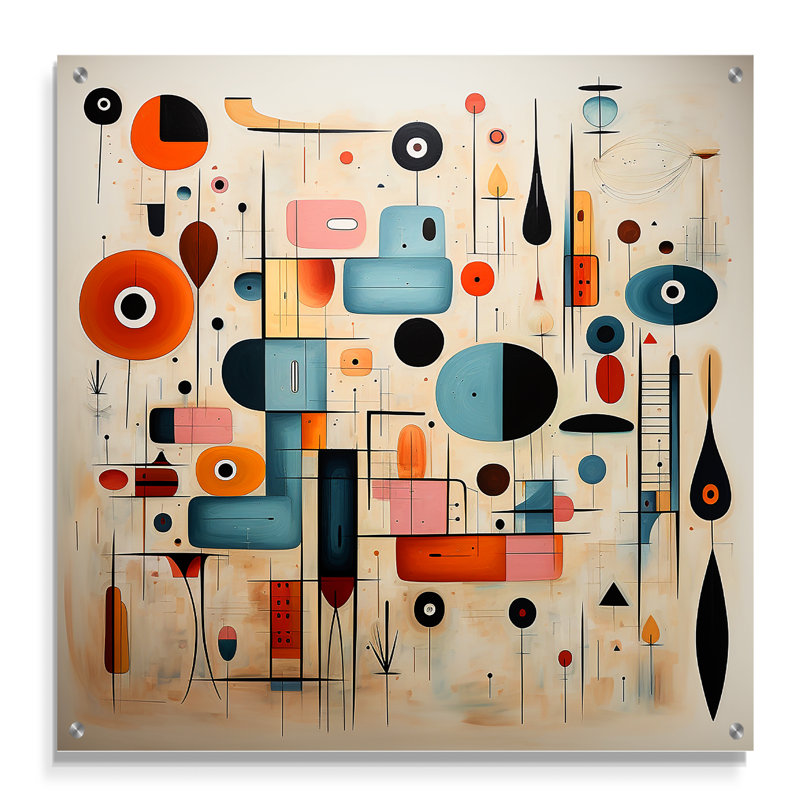 Décoration murale en acrylique rose Mid-Century Whimsical Wonders III - abstrait Mid-Century, H 16 po x l 16 po
