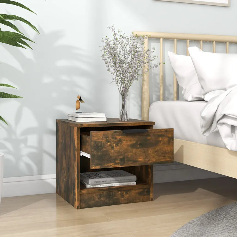 Kabisha 40cm W Manufactured Wood Bedside Table, Dark Brown