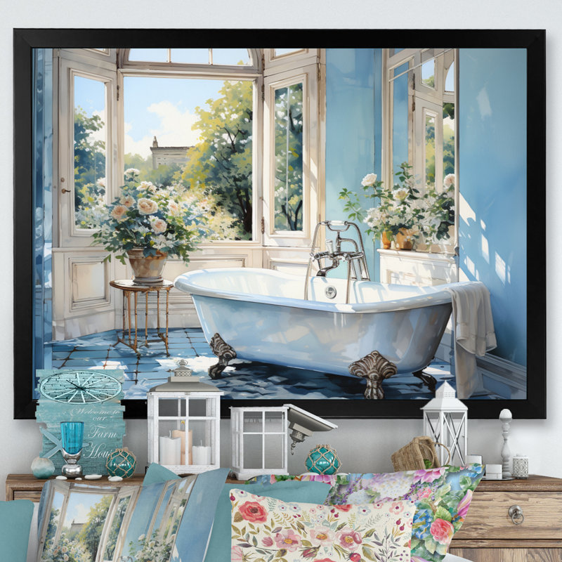«Bathroom Tranquil Reflections I» - décoration murale pour salle de bain, Cadre simple noir, H 12 po x l 20 po x P 1 po