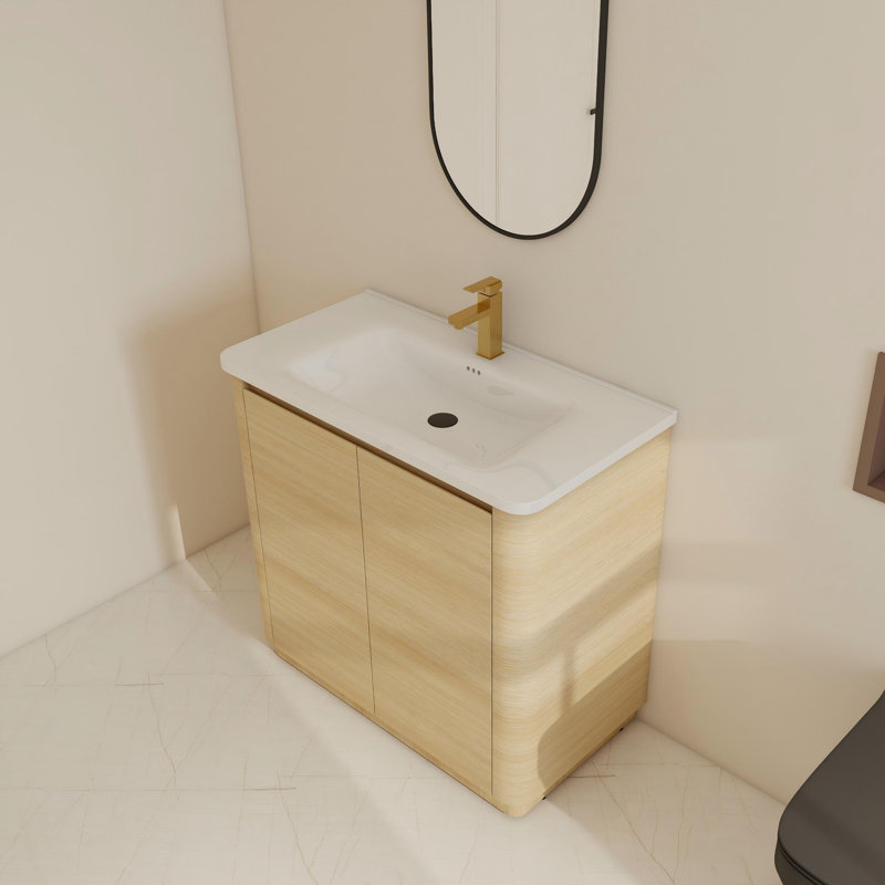 Ensemble de meuble-lavabo simple 36 po avec lavabo en céramique et tablette réglable, 36", Beige