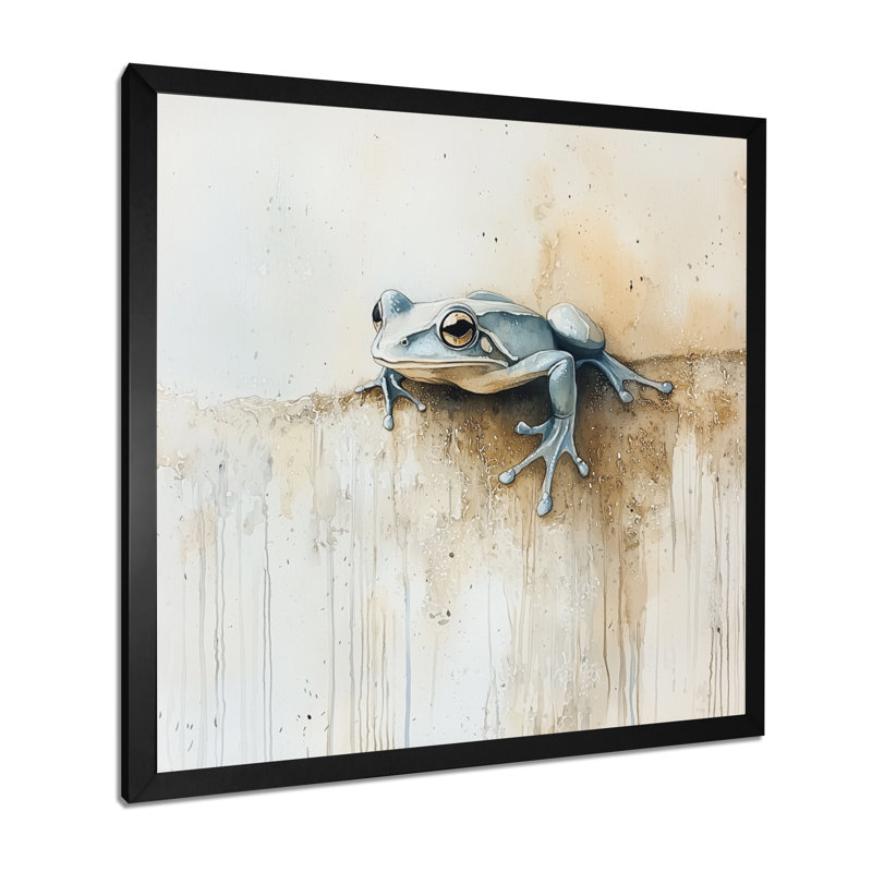 «Minimal Frog By The Pond I», reproduction d'art de grenouille, H 16 po x l 16 po, Reproduction encadrée, Noir