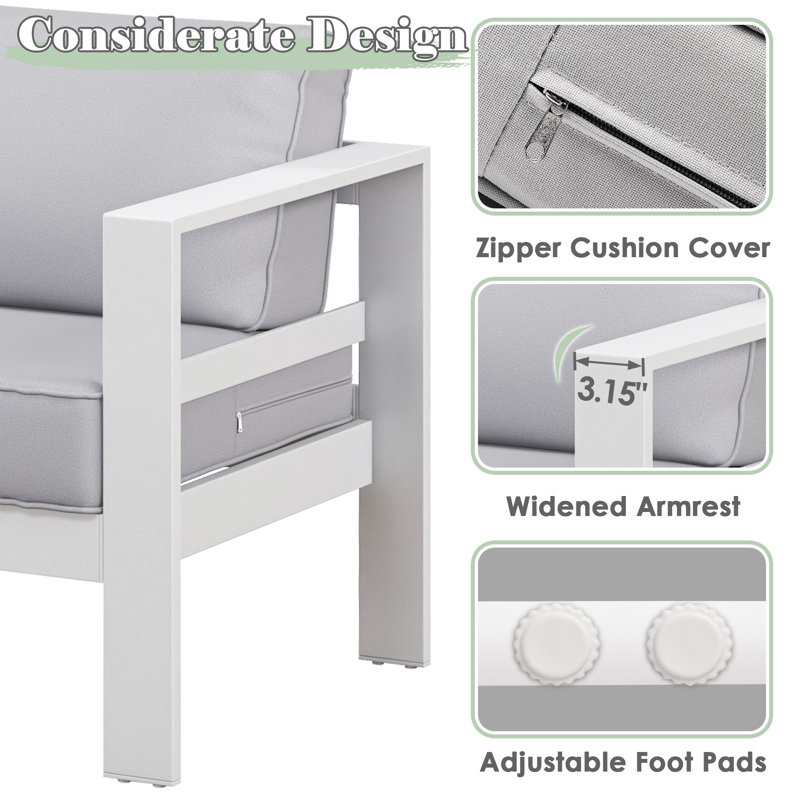 Arnhildur Aluminum Outdoor Lounge Chair, Light Gray, White