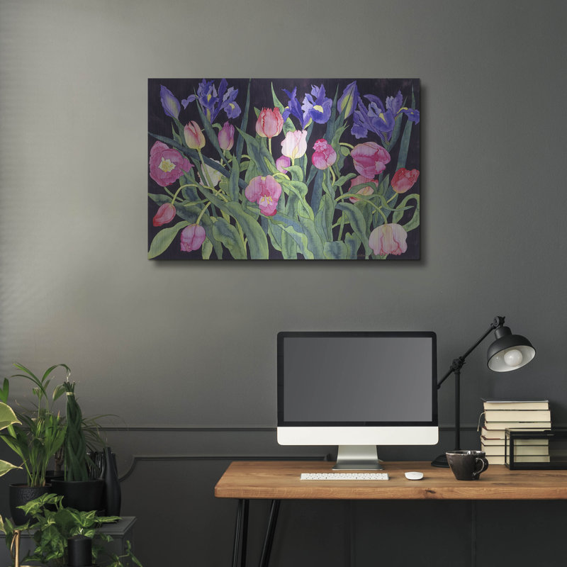"Tulipes et iris" par Carissa Luminess, H 24 po x l 36 po