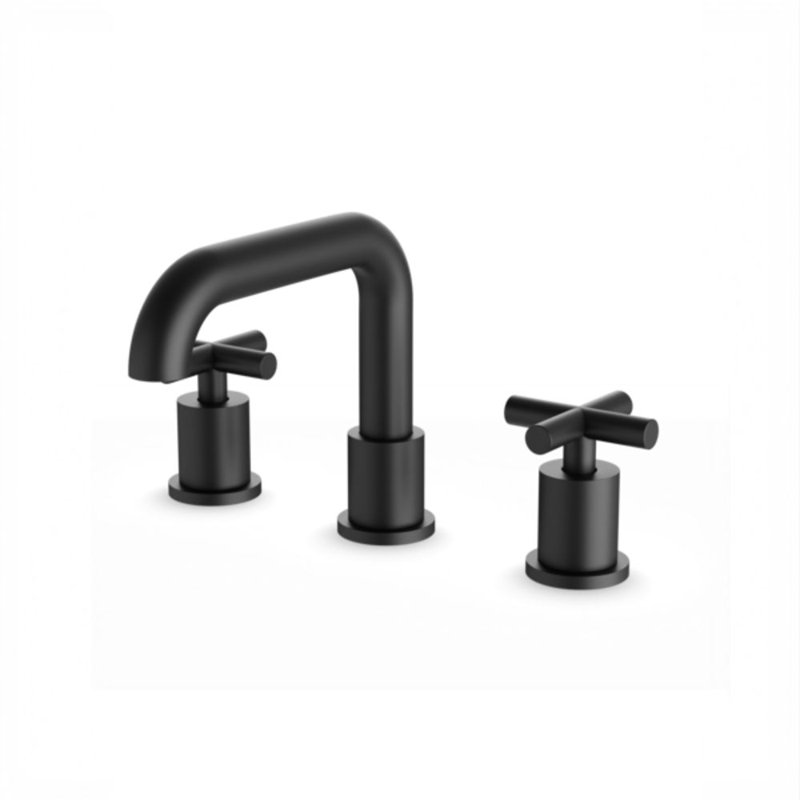 Round 8" Widespread Lavatory Faucet With Low Spout And Cross Handles, Matte Black