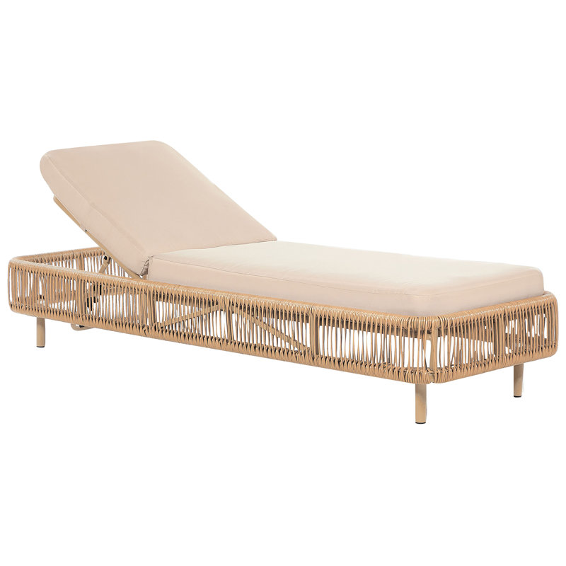 Brookman 190cm Long Reclining Single Chaise with Cushions, Natural, Beige
