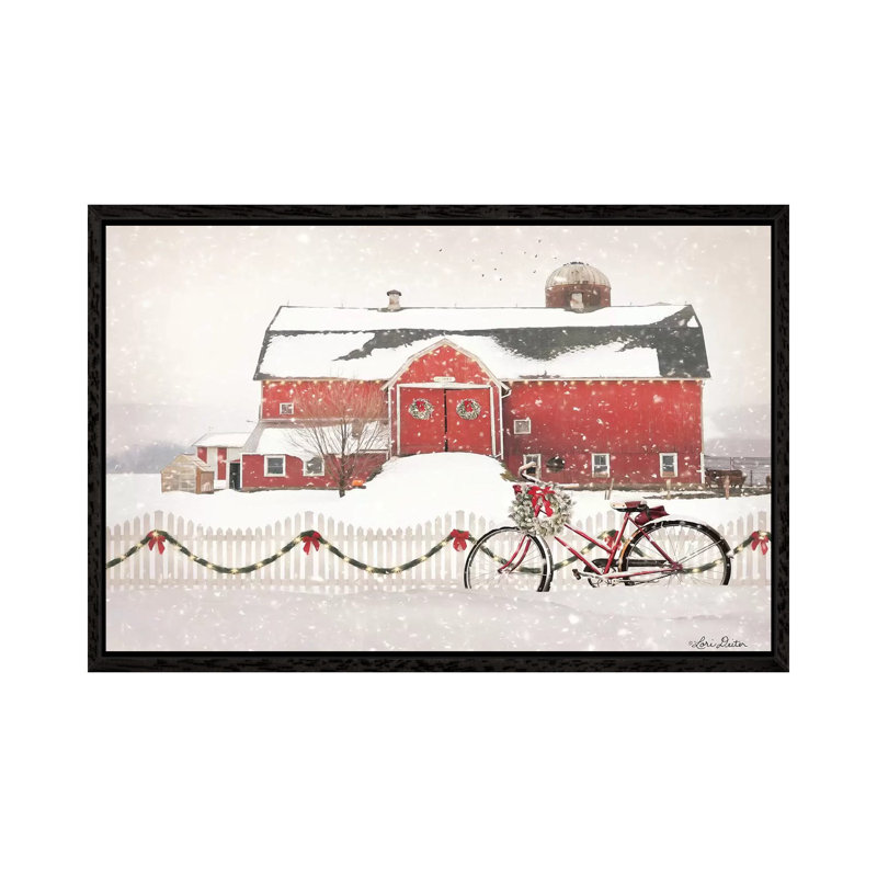 Christmas Barn And Bike by Lori Deiter - Print on Canvas, 66.04 cm H x 45.72 cm W, Black Framed