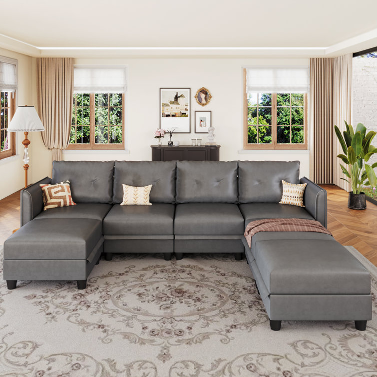 Tomario 7- Piece Upholstered U-Shaped Modular Sectional With Storage