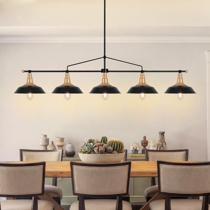  5-Light Modern Industrial Linear Chandelier Black Chandelier For Dining Room