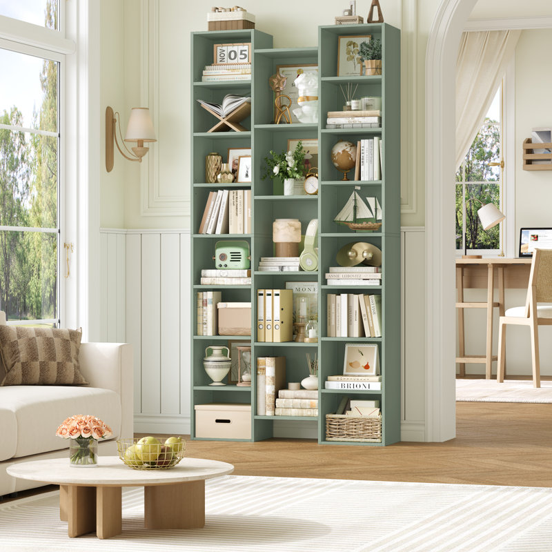 Bibliothèque Beetner H 71,3 "à 8 niveaux, tablettes multimédia (tablettes réglables), Vert