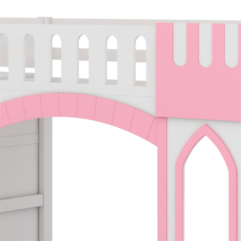 Lit mezzanine avec escalier de rangement et fenêtre, Rose