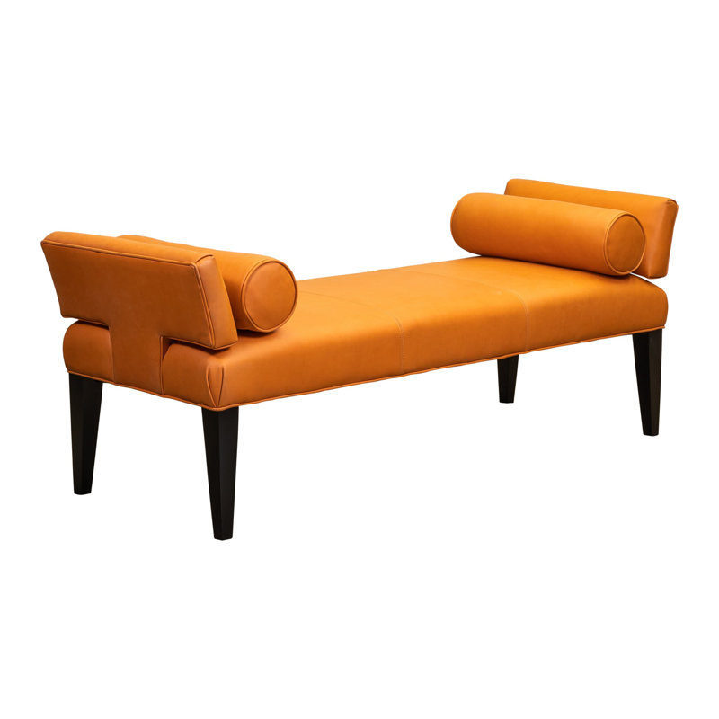 Pimlico Upholstered Leather Bench, Black, Anniston Tangerine