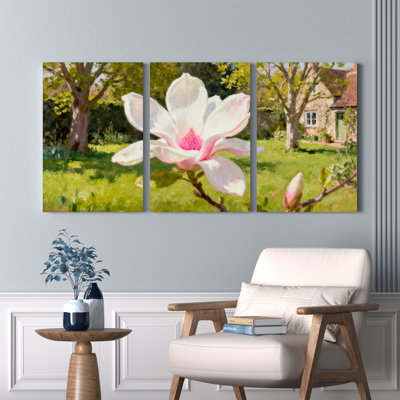 «Magnolia Flower Garden», ensemble de 3 reproductions d'art sur toile tendues