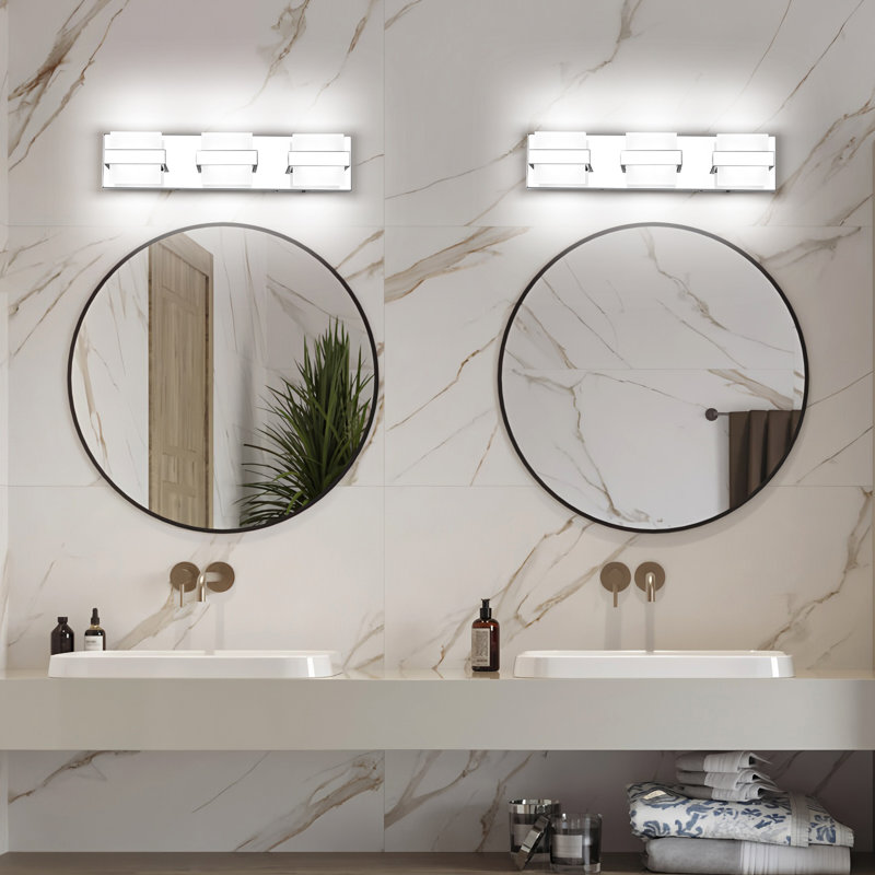 Éclairage de meuble-lavabo à DEL à intensité variable réglable 5CCT avec abat-jour en acrylique, Trois lumières