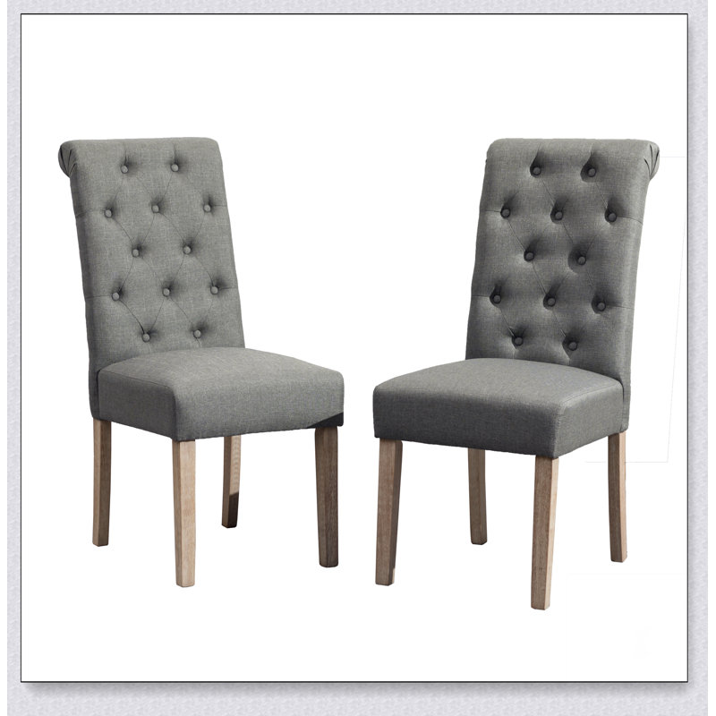 Habit Solid Wood Tufted Parsons Dining Chair, Set of 2, Charcoal, Grey