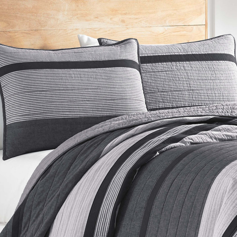 Nautica Vessey Grey Cotton Reversible Quilt, Twin Quilt