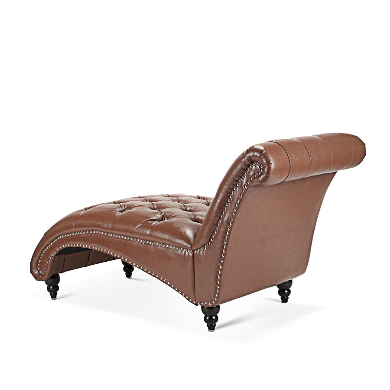 Tufted Armless Chaise Lounge, Brown Pu Faux Leather