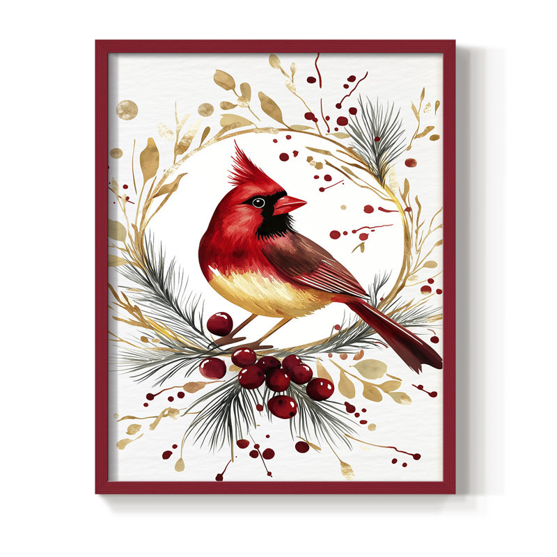 «Christmas Holiday Art CMXCII», reproduction d'art encadrée - bois massif, H 21 po x l 17 po, Rouge