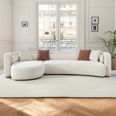 132" Curved Upholstered Boucle Sectional Sofa – Oversized L-shaped Couch
