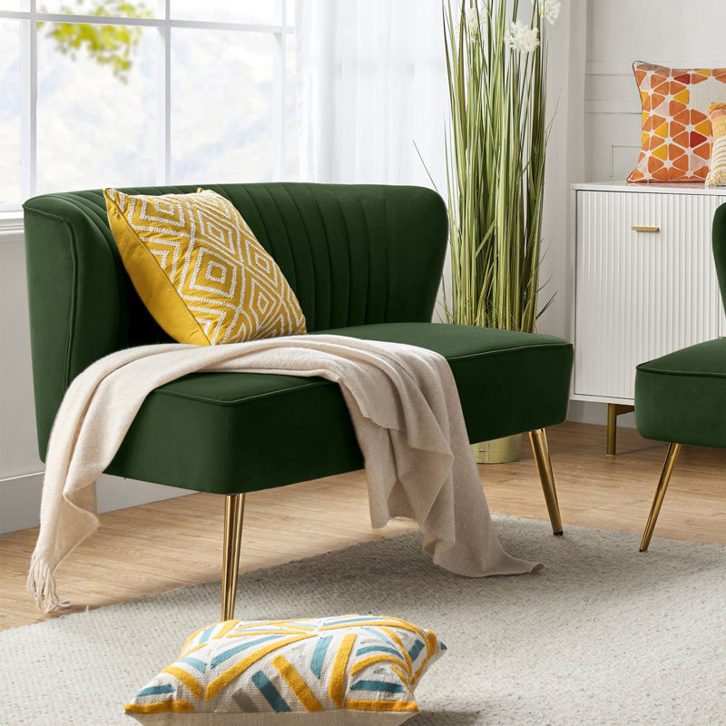Euclid 47" Velvet 2-Seat Armless Loveseat, Forest