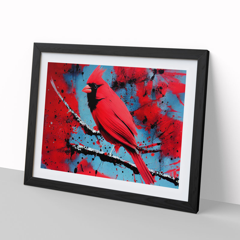 Cardinal Bird Splash Vol.2 Abstract - Single Picture Frame Painting, Black Framed, 34cm H x 46cm W x 2cm D